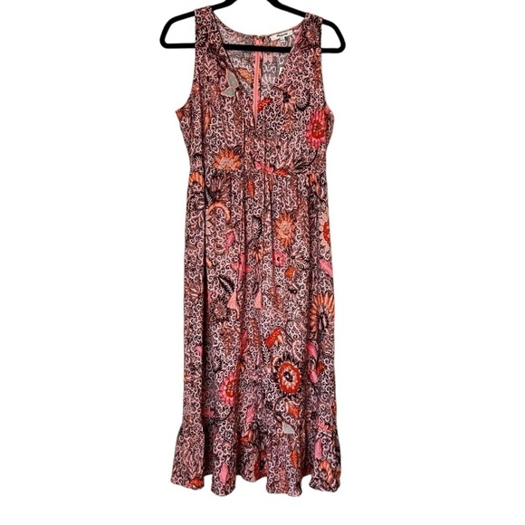 NWT MADEWELL Lace-Up Ruffle-Hem Midi Dress in Bali Blooms - Picture 6 of 13
